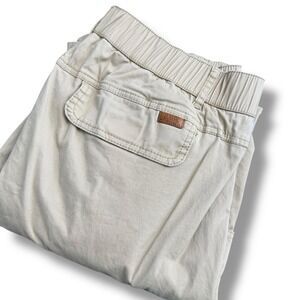 Mens Classic Cargo Pants Beige Cotton Elastic Waist Pockets Size 36x30